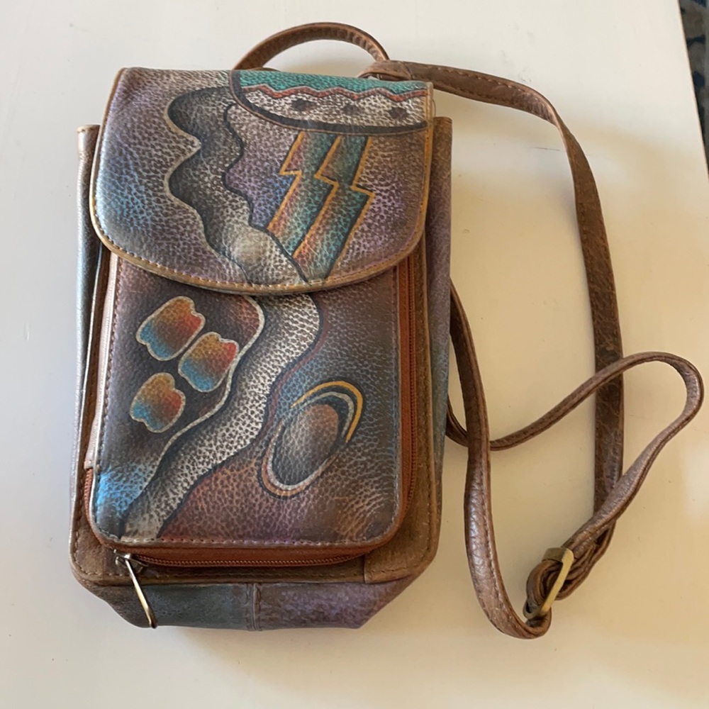 Leather Crossbody hand painted bag